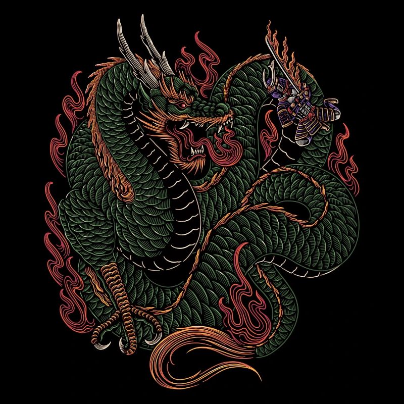 Ryū (竜 dragon) et samouraï | Série Yōkai