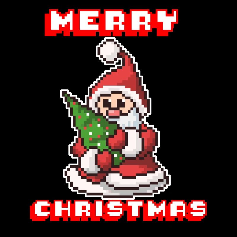Merry Christmas I Xmas I 8 Bit Pixelated Santa