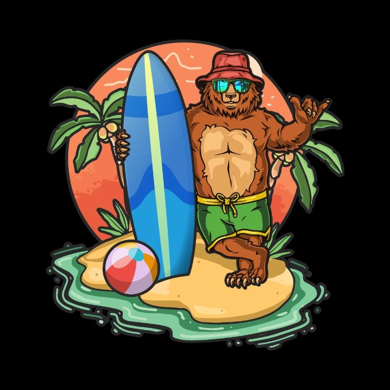 Funny Bear Surf Lovers Cool Surfboard Surfing Pun