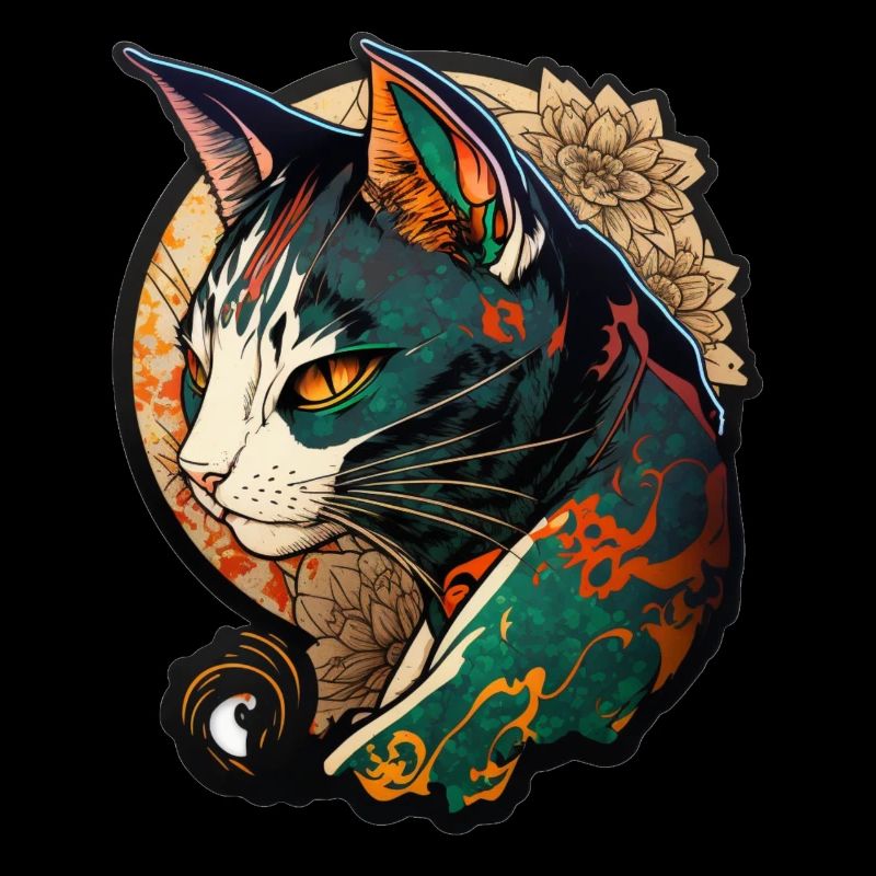 Farbige Katze im chinesischen Comic Stil