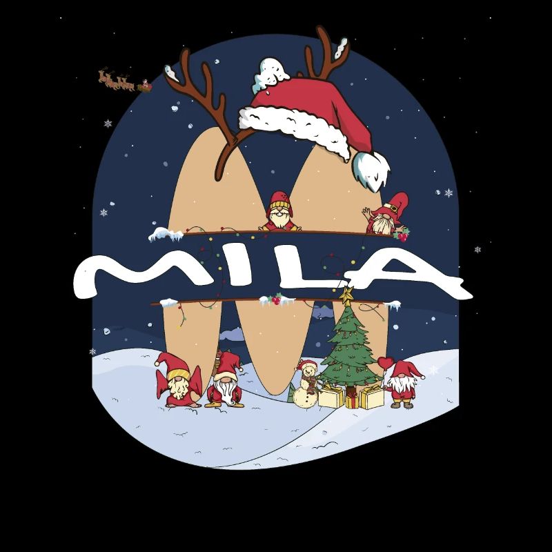 Génial nom de Mila w chapeau de père Noël dans le thème de Noël
