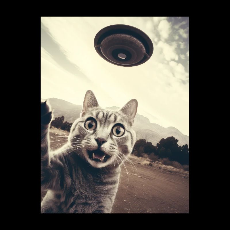Selfie de chat drôle avec UFO Classique Sci-Fi