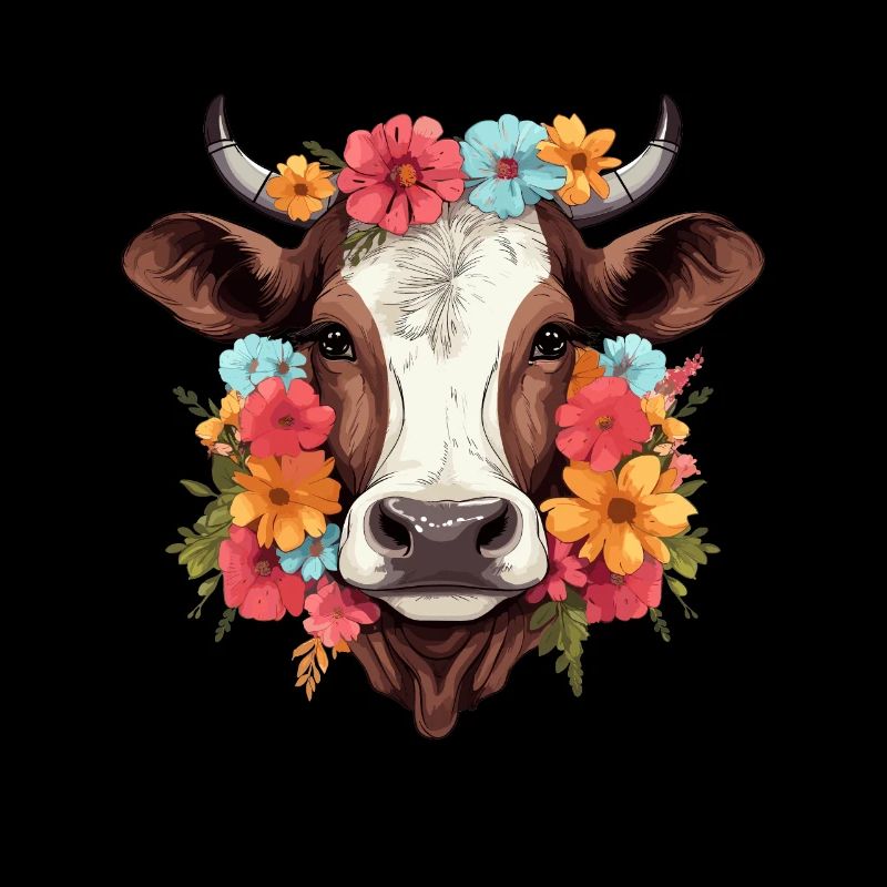 Kuh mit bunten Blumen