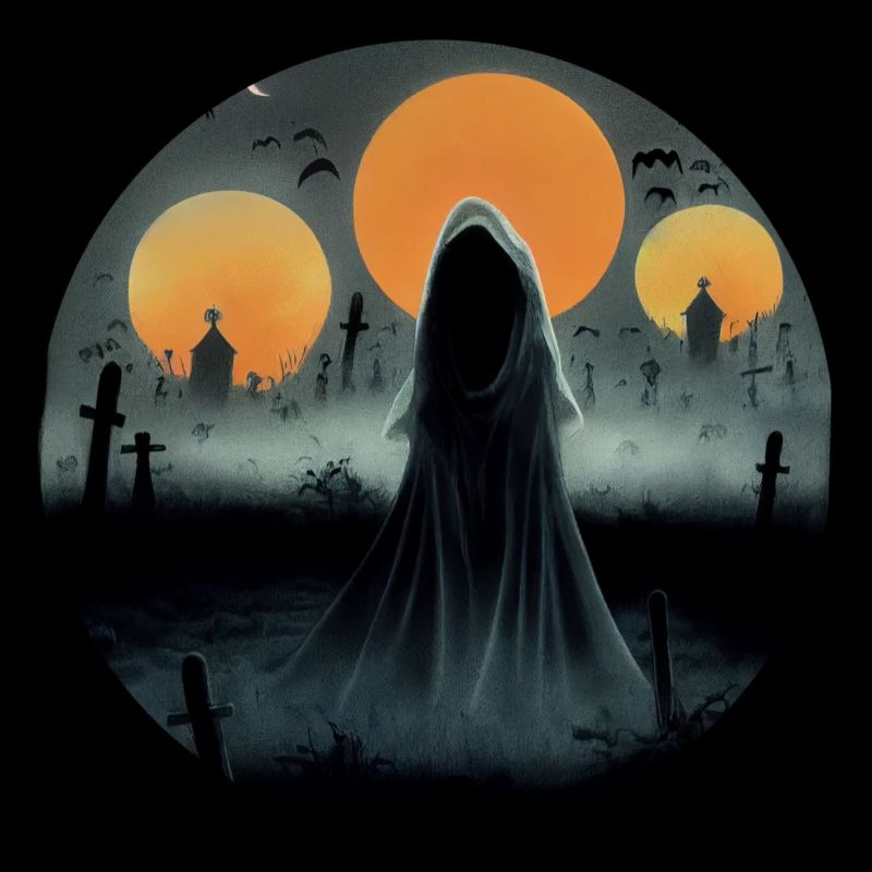 Disturbing Halloween ghost in a cemetery