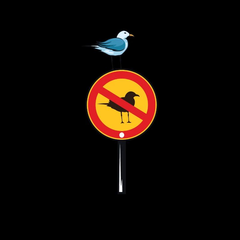 Badass seagull sits on forbidden sign shit on it