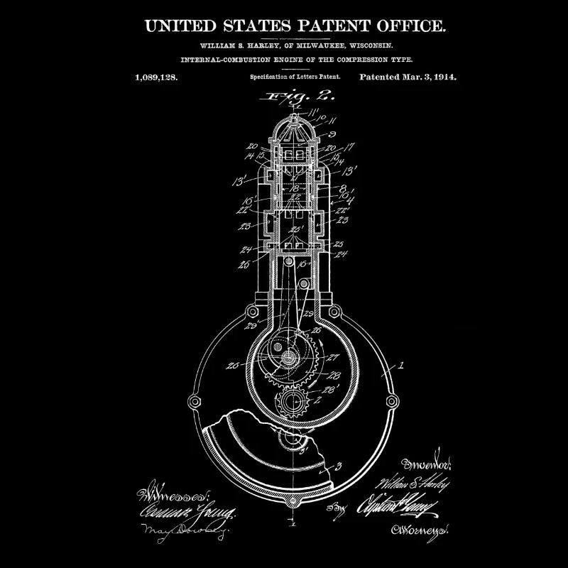 Motorcycle Engine Head 1985 Patent Print Shirt, Da