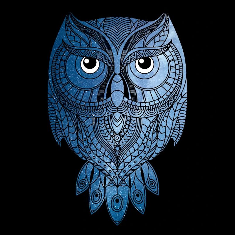 Blaue Eule mit Universum