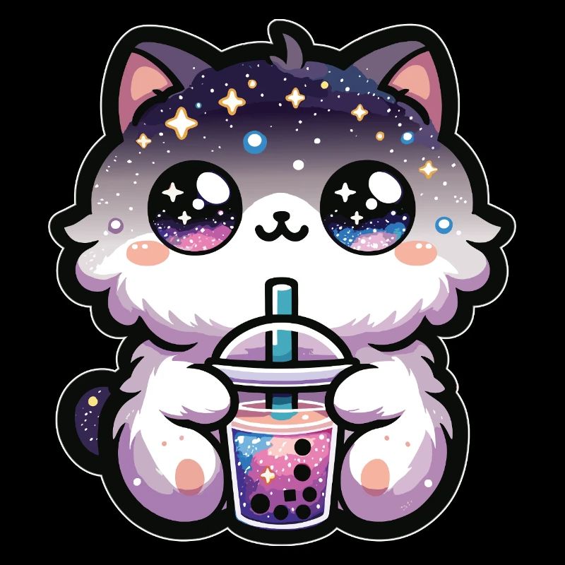 Cats Drinking Bubble Tea Galaxy Boba Cat