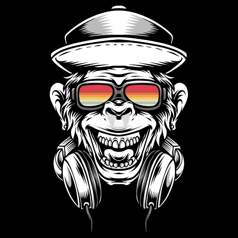 Affe DJ mit Kopfhörer und Sonnenbrille