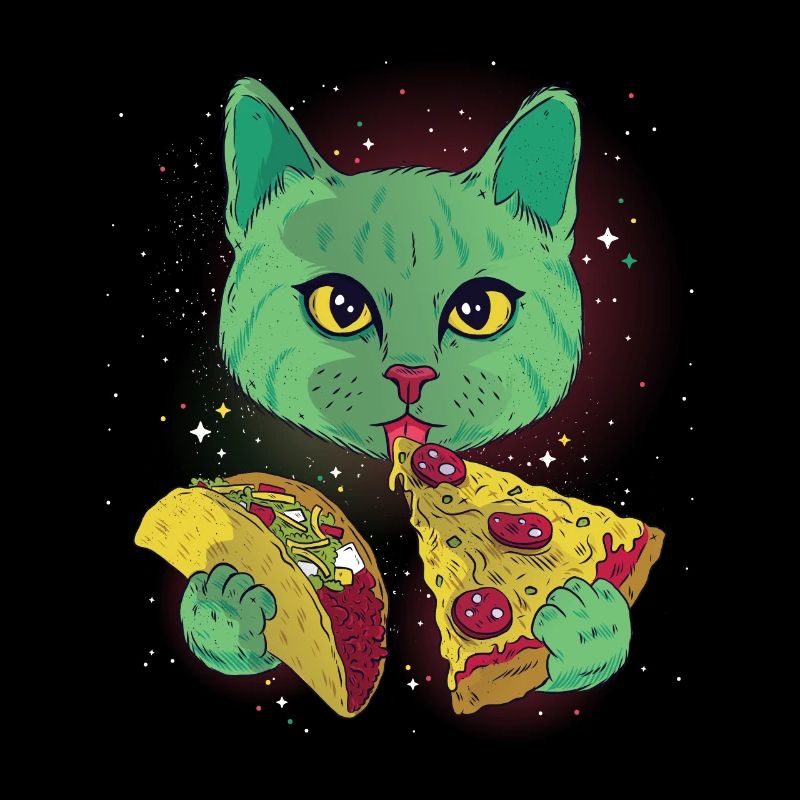 Chat cosmique chats avec pizza