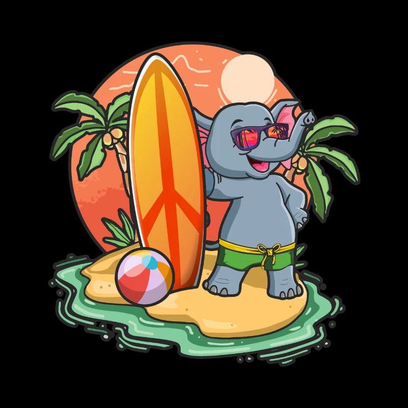 Drôle d’éléphant Surf Lovers Cool Planche de surf Surf