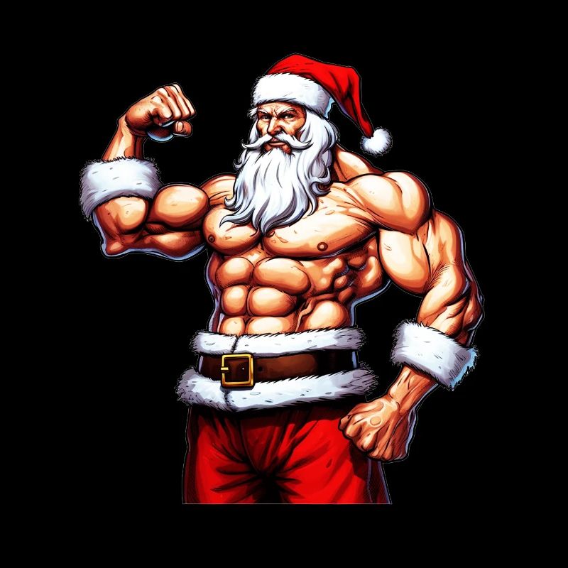 Eiserner Weihnachtsmann: Weihnachts-Bodybuilder mit Weihnachtsmann wiegen