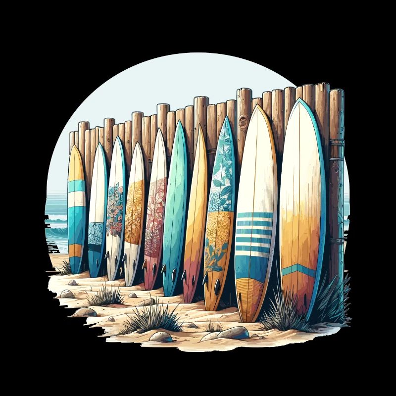 Collection de planches de surf en bord de mer