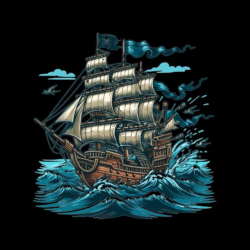 Adventurous pirate ship on the high seas