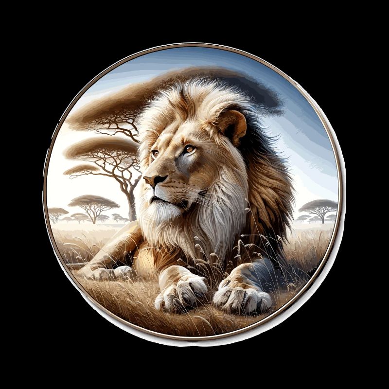 Hyperrealistic lion in the savannah