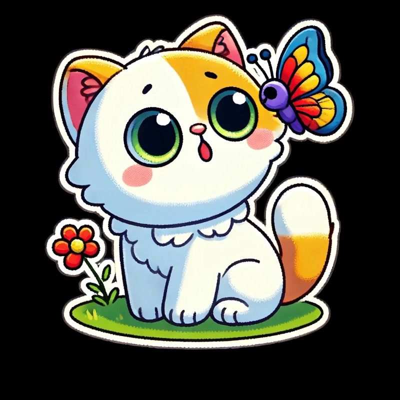 Cute Cat is surprised to see a butterfly