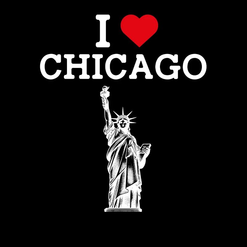 J’aime Chicago Coeur Drapeau Statue De la Liberté Jeu De Mots