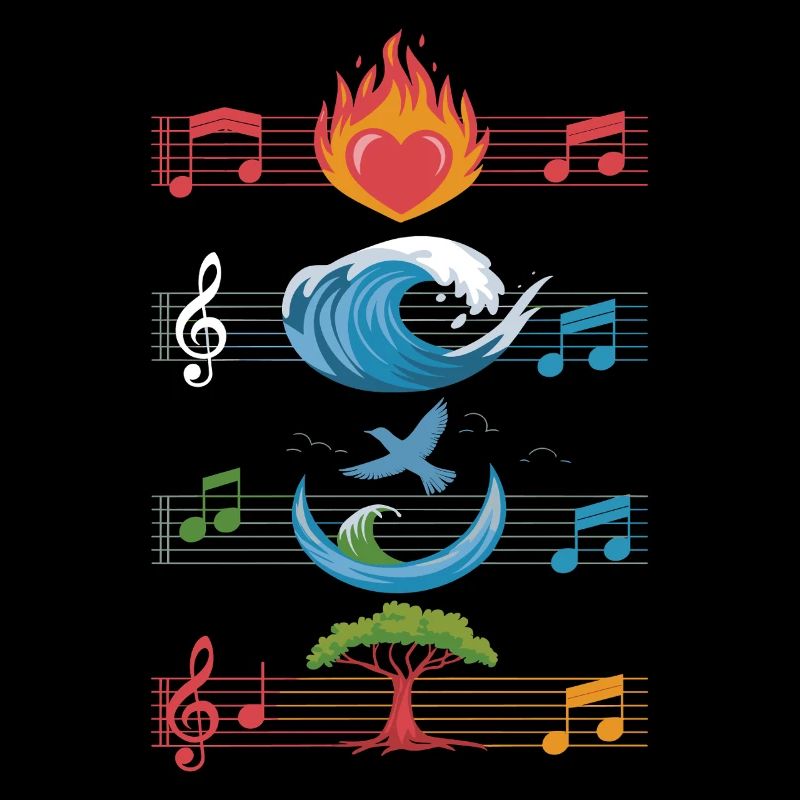 Feu, Eau, Terre, Air, Musique, Éléments
