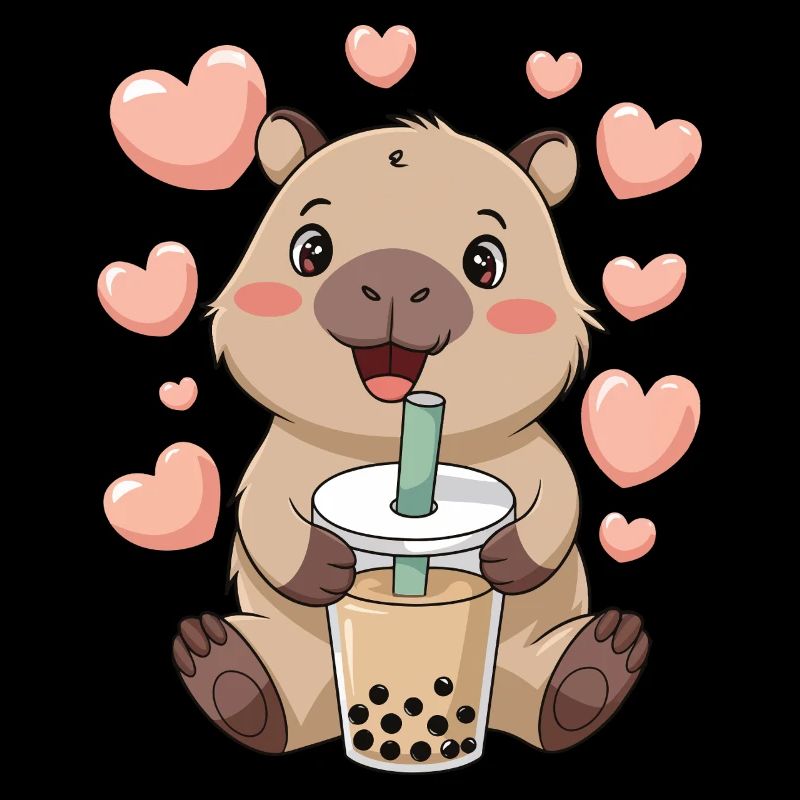 Niedliches Cabybara Bubble Tea Liebe Herzen