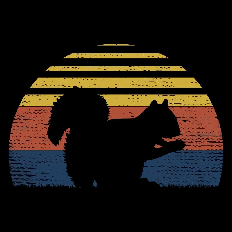 Squirrel Sunset Retro Forest Animal Vintage Rodent