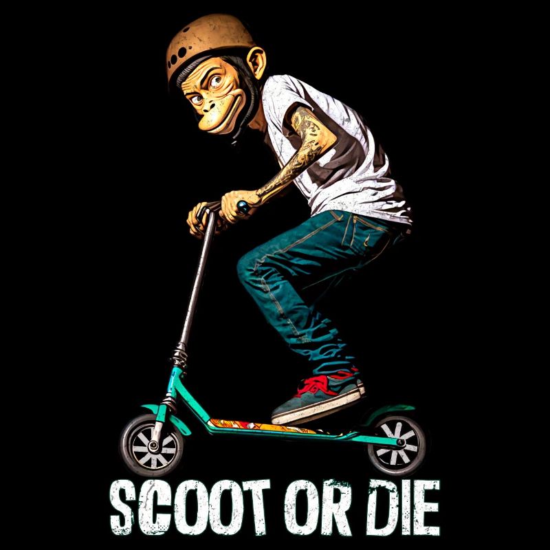 Stunt Scooter Affe macht Tricks