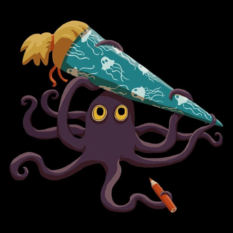 Octopus with blue school cone and pen