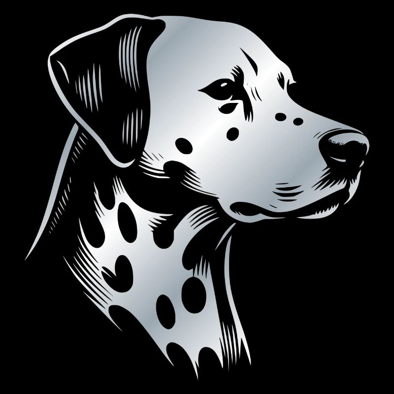 Dalmatien, tête de chien, dessin en argent