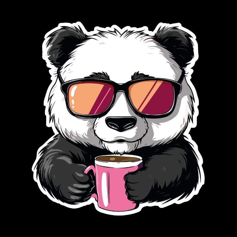 Panda Bär mit Sonnenbrille und Kaffeetasse