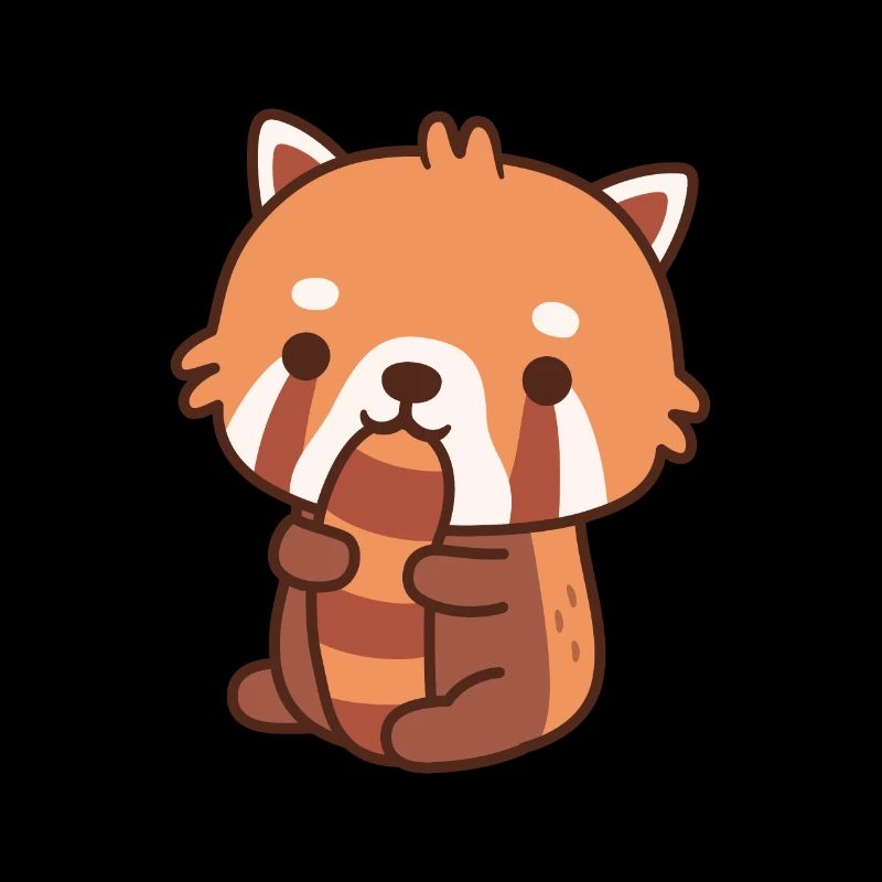 Mignon petit panda roux mordant sur la queue