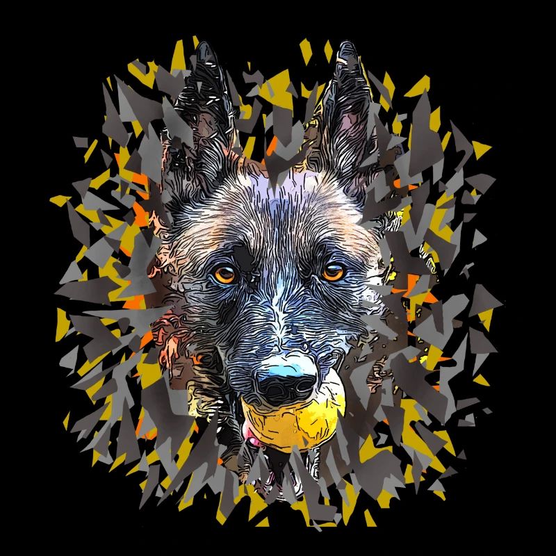 Malinois with ball eclats