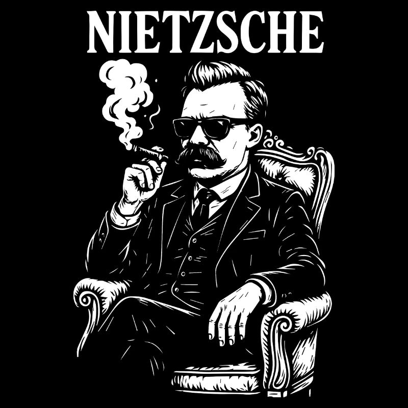 Nietzsche smoking a cigar as a mafia guru