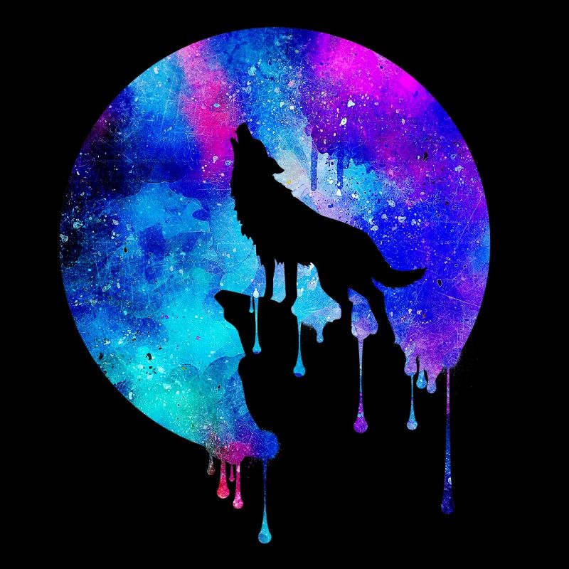Howling Wolf full moon - gift - space Galaxy