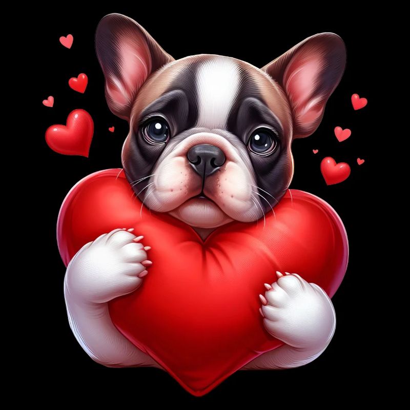 Cute Frenchie Hugging a Heart Pillow