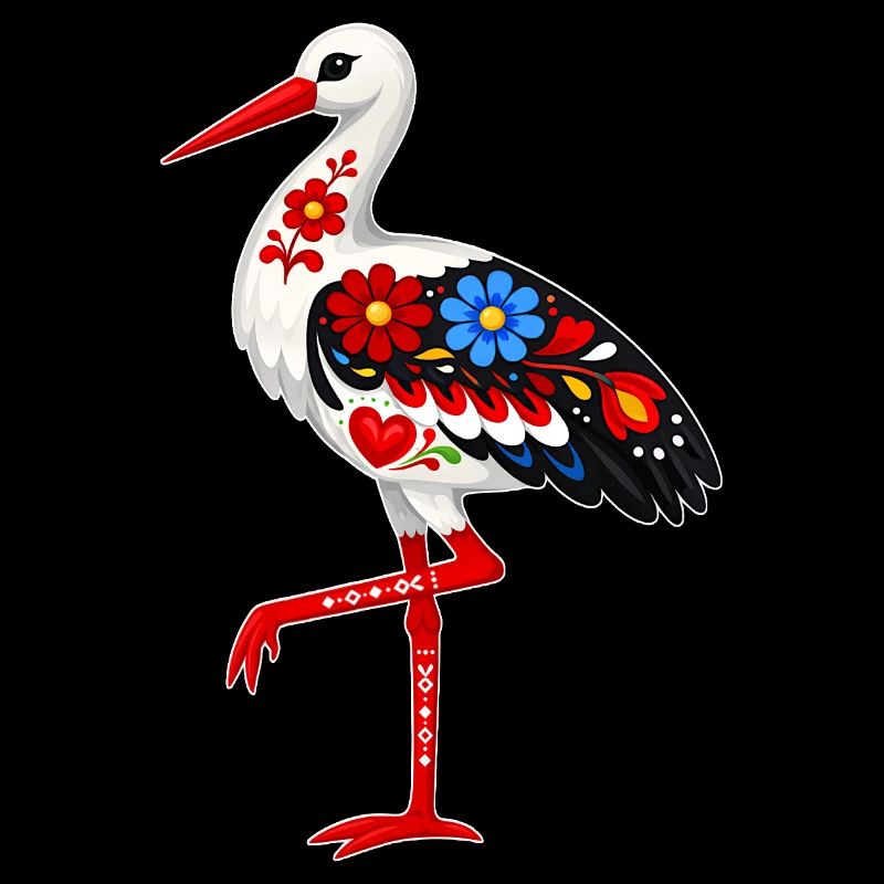 Folk Stork standing on one leg