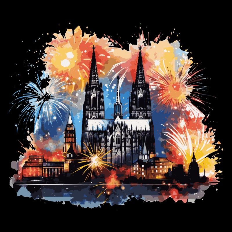 Happy New Year with fireworks in Cologne