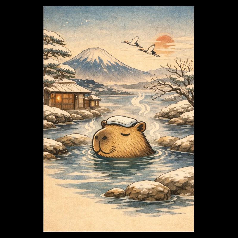 Onsen Capybara in the Winter Forest