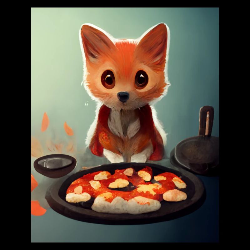 Süßer Rotfuchs beim Kochen von Pizzen
