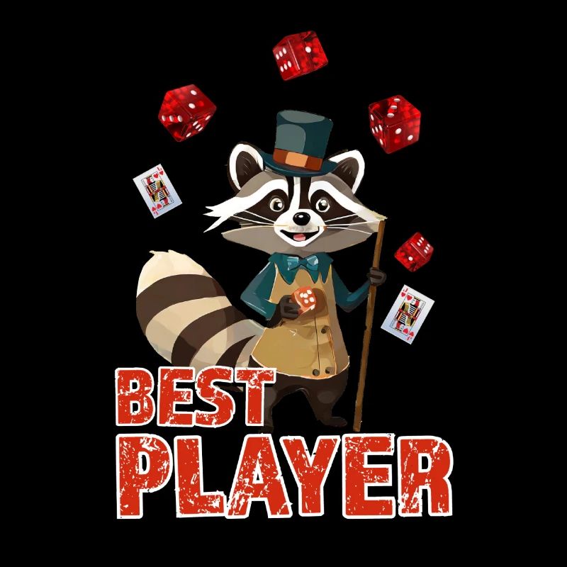 Waschbär mit Zylinder Würfel Spielkarten Player