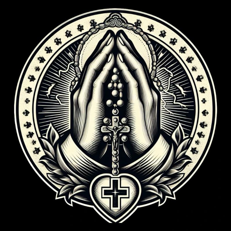 Hands clasped in prayer with rosary