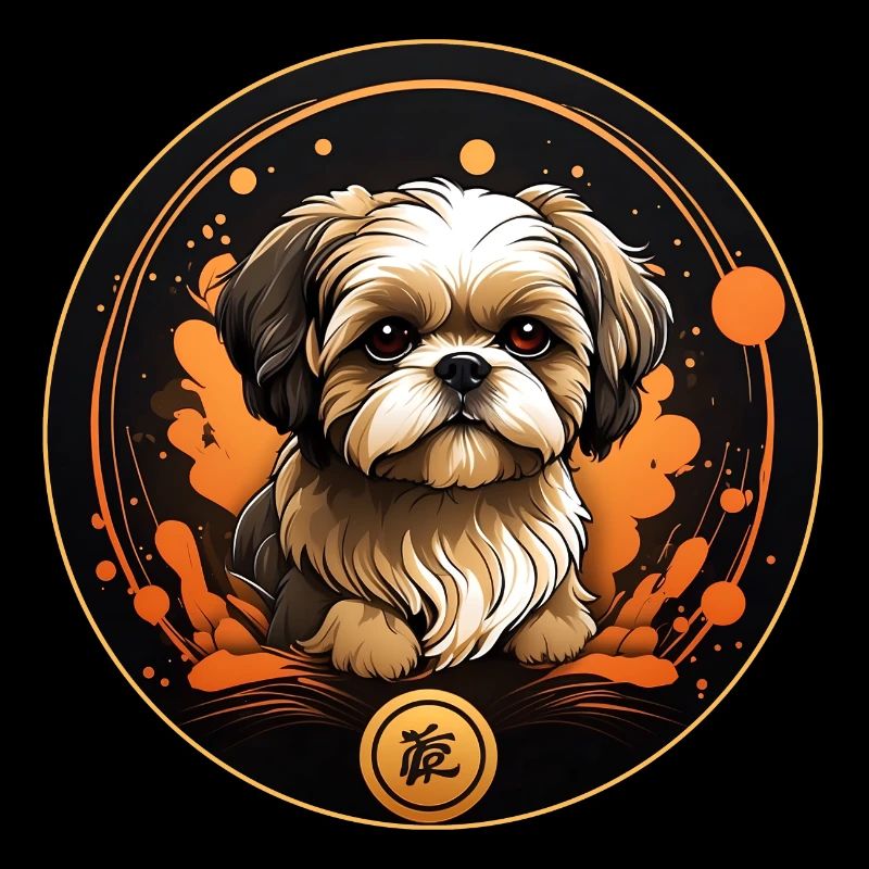 Shih Tzu Portrait in Decorative Circle Frame