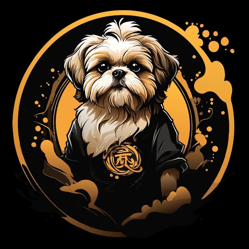 Shih Tzu Portrait in Decorative Circle Frame