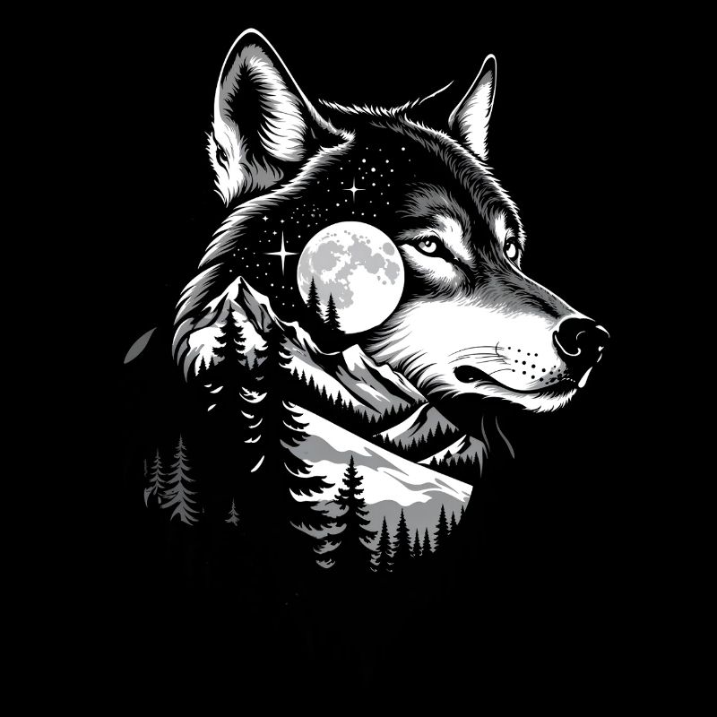 Black Wolf Wolf Portrait. Wolf design