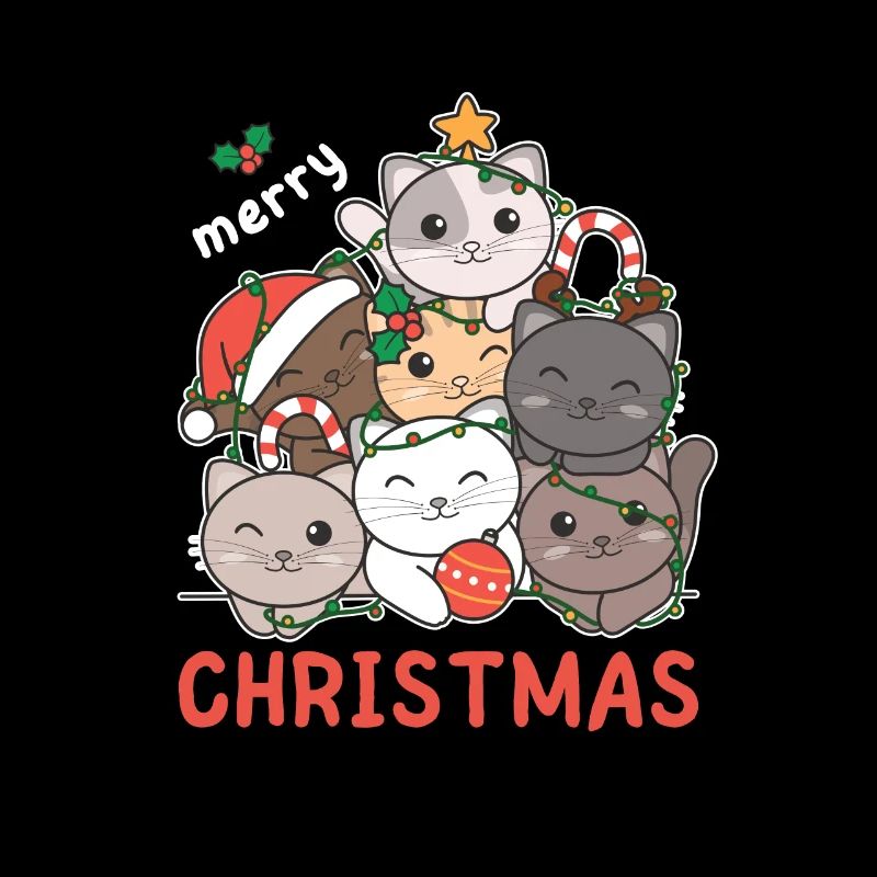 Cat Christmas Tree Merry Christmas
