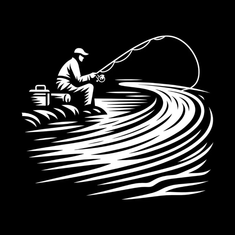 Der Angler sitzt am Fluss