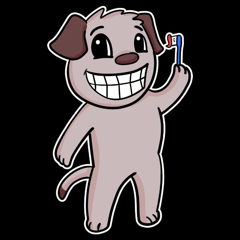 Chien avec brosse à dents