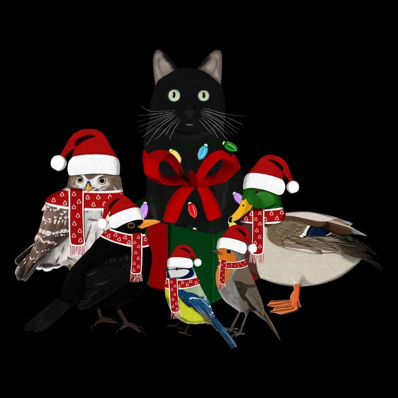 Merle Robin Hibou Canard avec Chat Noël
