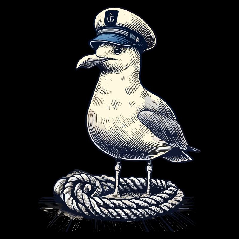 mouette cool avec chapeau de capitaine