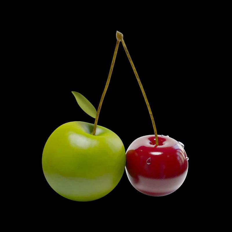 funny apple and cherry connected together