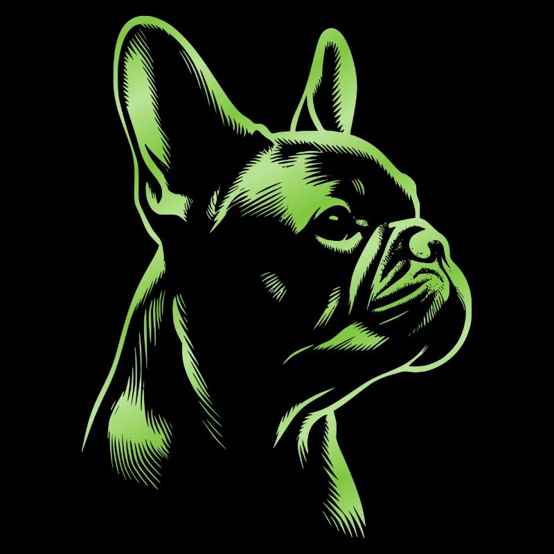 Bouledogue Français dessin tête vert