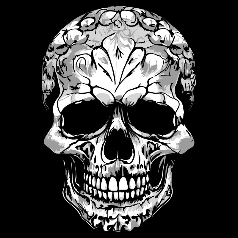 decorative skull in black and white